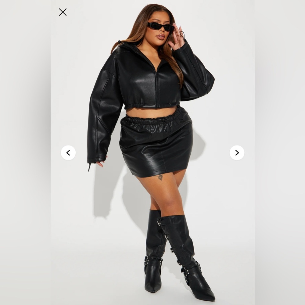Fashion Nova Black Faux Leather Set 1X